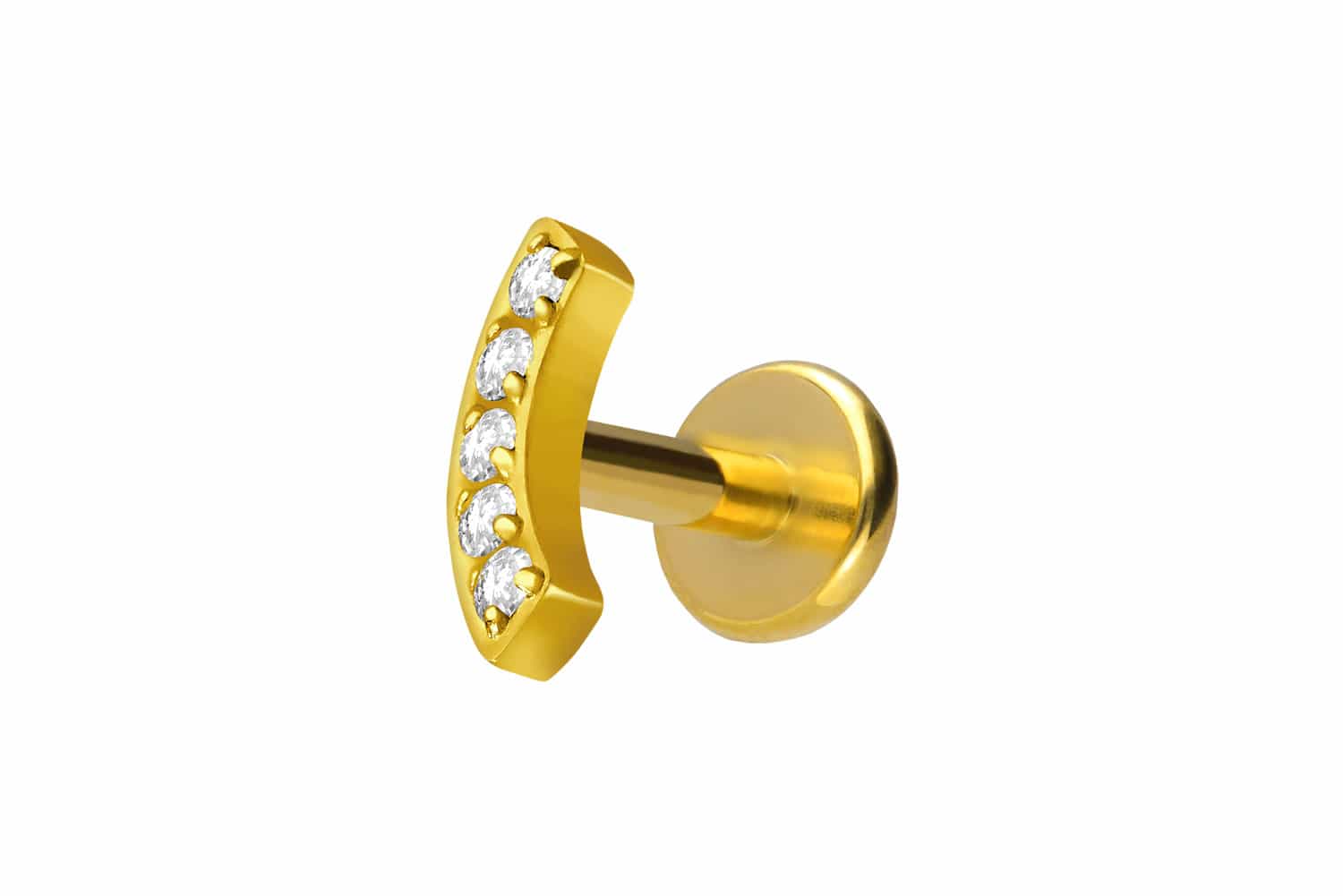 Titan Labret Piercing mit Innengewinde BOGEN + 5 KRISTALLE